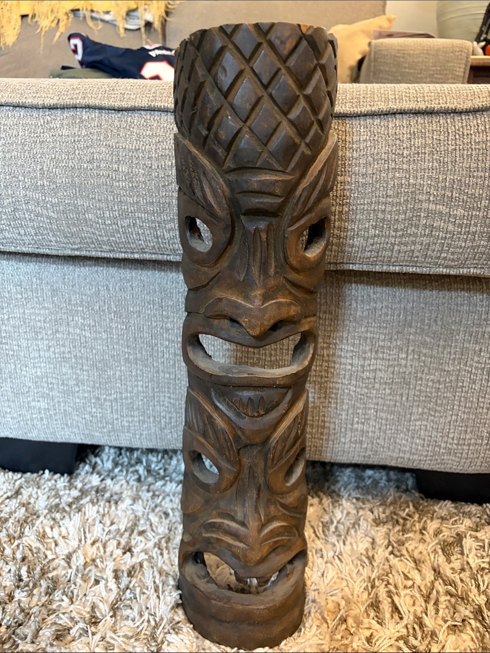 Hand-Carved Wooden Tiki Mask Sculpture - Brown